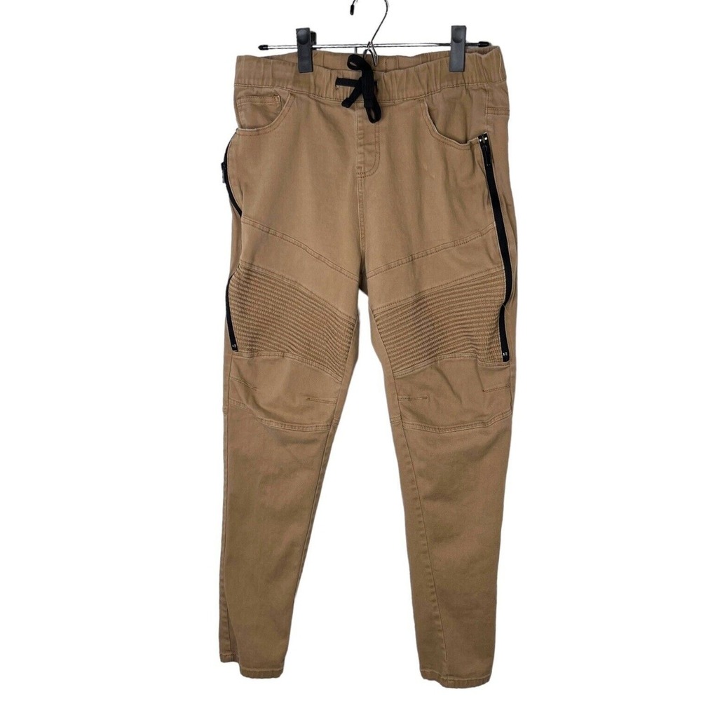 True Rock Tan‎ Brown Sz L Women's Moto Joggesr Pants Punk Grunge Hipster Zippers